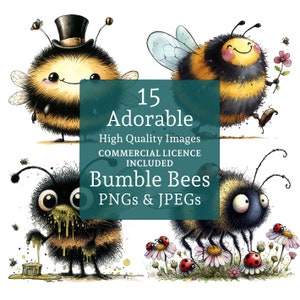 Entzückende Bumble Bee Clipart, 15 PNGs / JPGs, süße Honigbienen, schrullige Insekt Designs, für Kinder / Kindergarten Kunst KOMMERZIELLE NUTZUNG Digitaler Download | AR0626