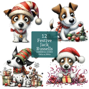 Christmas Jack Russell Clipart, 12 High Quality PNGs/JPEGs, Funny Pet Dog Clipart, Paper/Digital Craft, Journaling, COMMERCIAL USE | AR1111