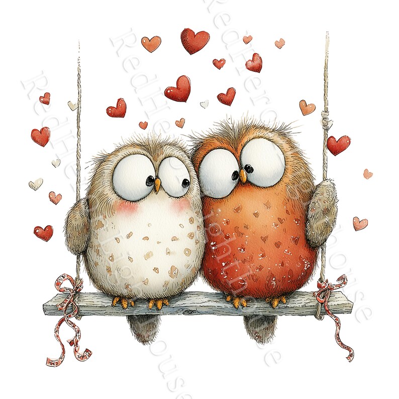 Valentines Day Owl Clip Art, Watercolour Whimsical Love Graphics, 10 ...