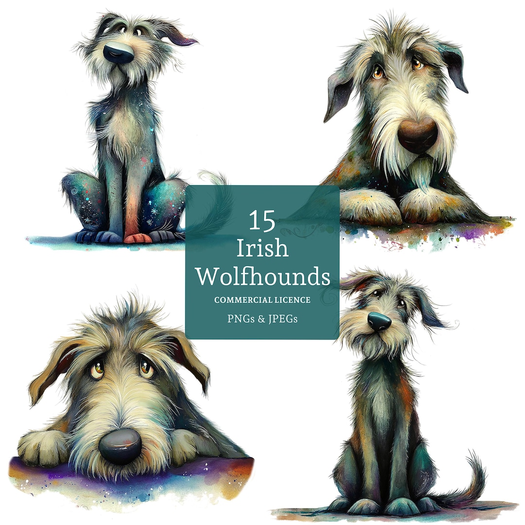 Irish Wolfhound Clipart, 15 High Quality Pngs/jpgs, Caricature Dog