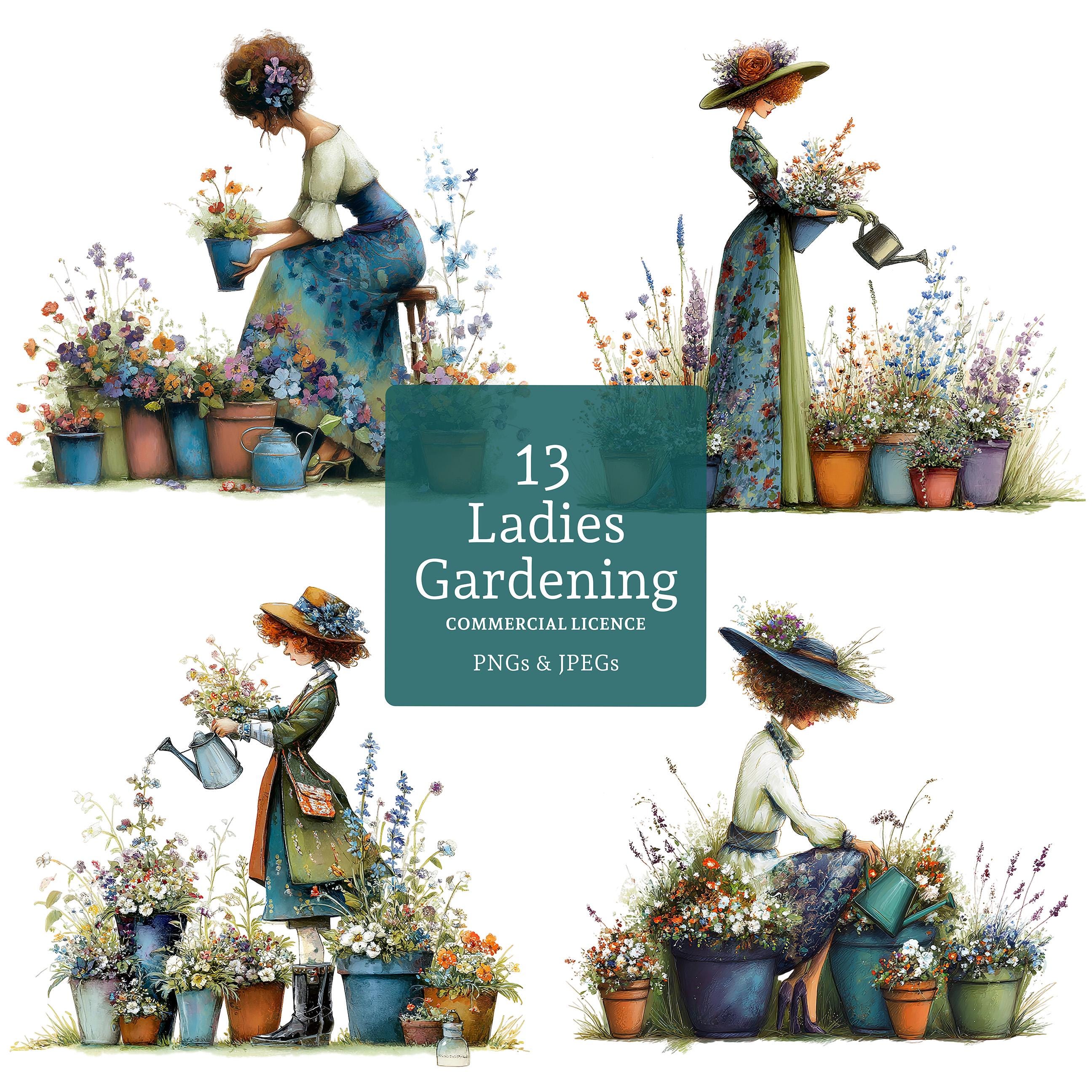 Lady Gardening Clipart, 13 High Quality Pngs/jpgs, Watercolour