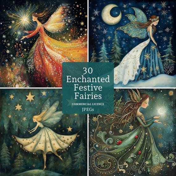 Enchanted Fairy Clipart 30 High Quality JPGs, Christmas Fairies, Seasonal Crafting, Fantasy Winter Art, Junk Journal COMMERCIAL USE | AR1011