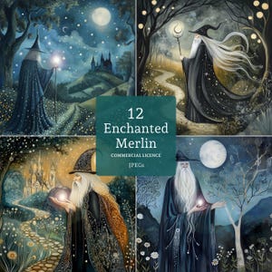 Enchanted Merlin Clipart, 12 High Quality JPGs, Arthurian Legend Wizard Clipart, Paper Craft, Journaling, Fantasy, COMMERCIAL USE | BR0127-1