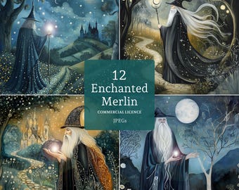 Enchanted Merlin Clipart, 12 Arthurian Wizard Legend JPGs, Junk Journal, COMMERCIAL USE, Digital Download,  Fantasy Crafting | BR0127-1
