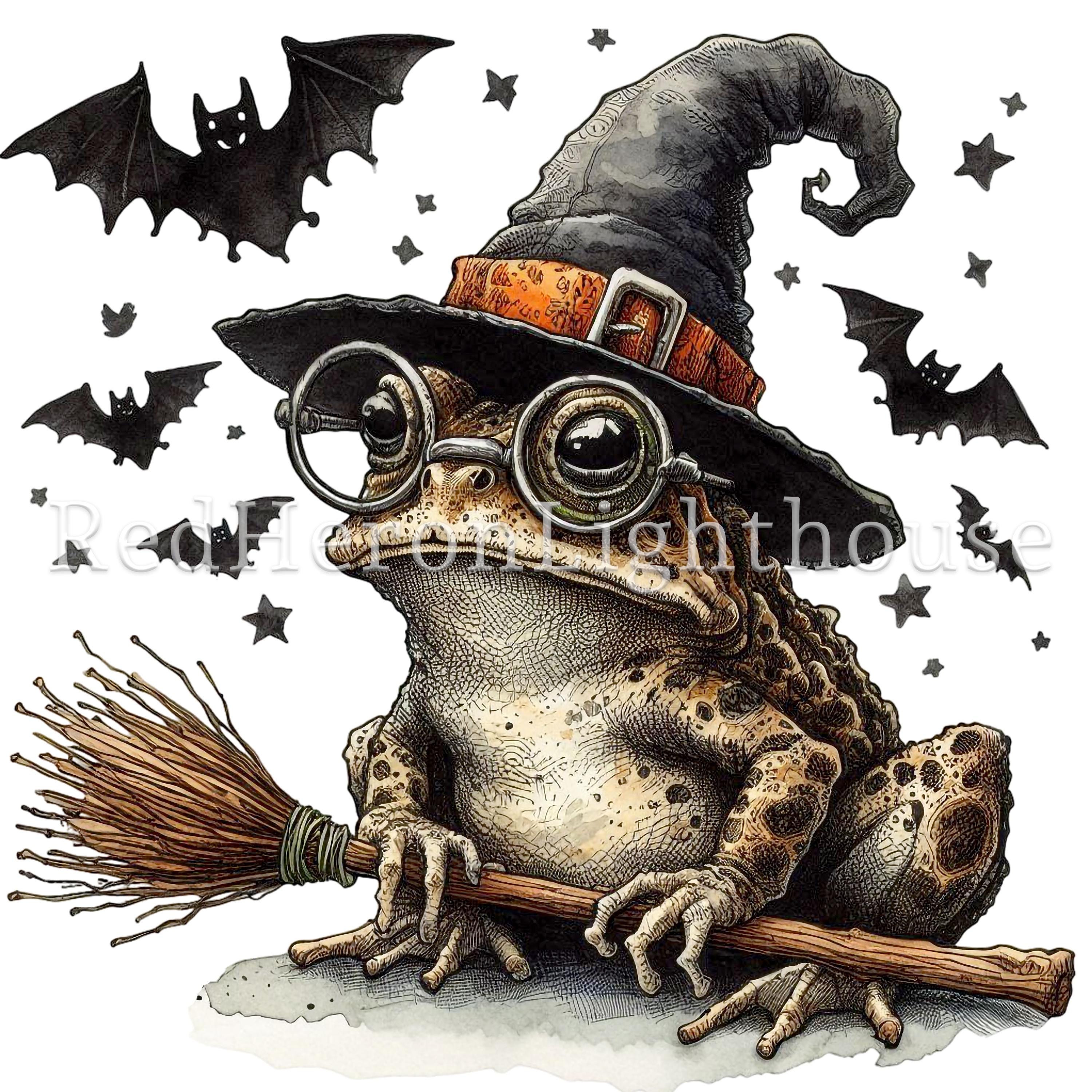 Halloween Toad Clipart, 15 Whimsical Witch Frog Pngs/jpgs Funny ...