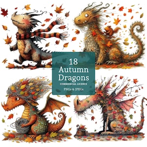 Clipart Dragon automne, 18 PNG/JPGS haute qualité, Dragon automne original, créatures fantastiques, Clipart Animal mythique, USAGE COMMERCIAL | AR0919