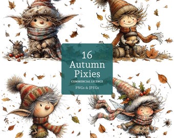 Herfst elf clipart, 16 hoogwaardige PNG's/JPG's van schattige herfstelfen voor fantasy crafting & junk journaling - perfect voor doe-het-zelfcadeaus | AR0924