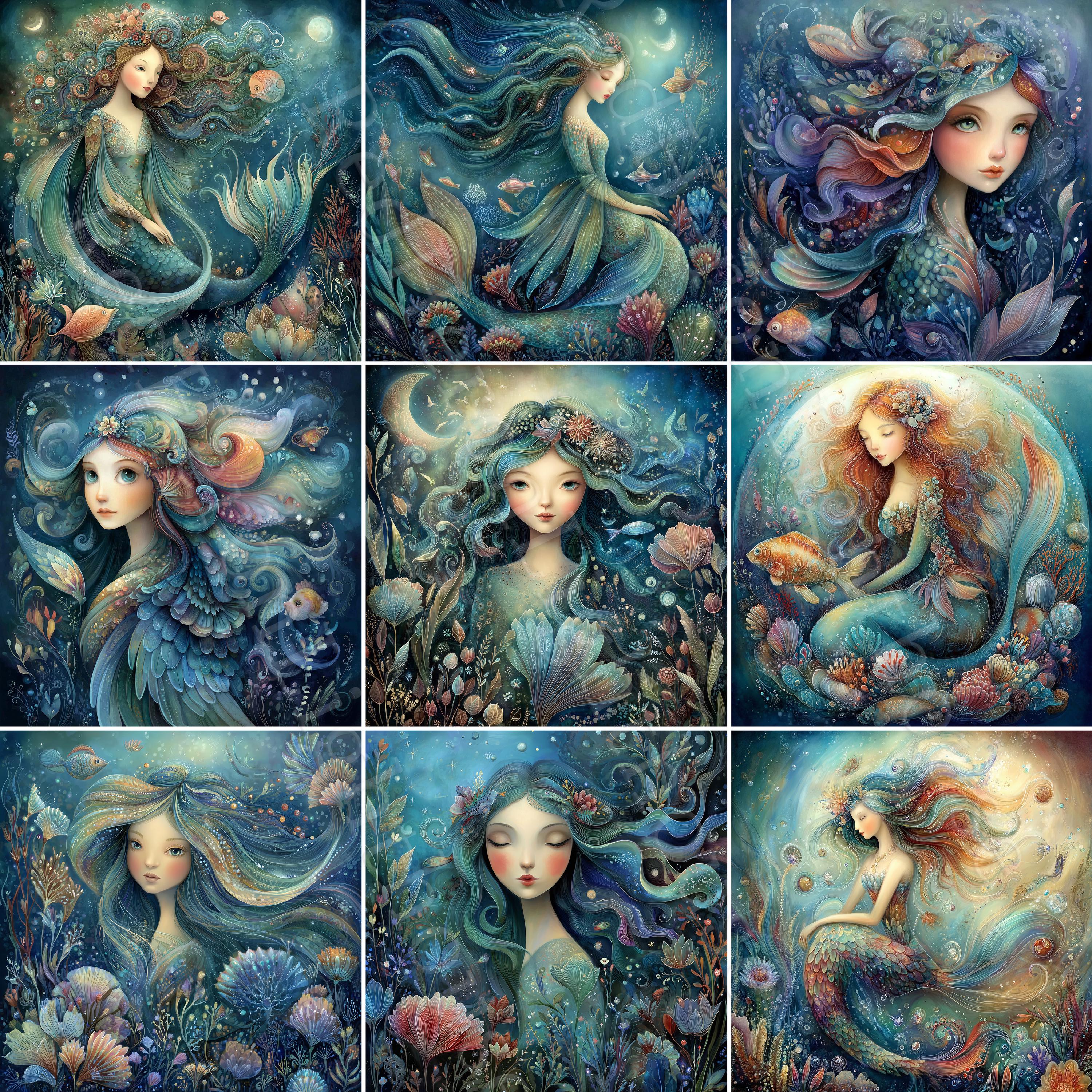Enchanted Mermaid Clipart, 18 High Quality Watercolour Fantasy Ocean ...