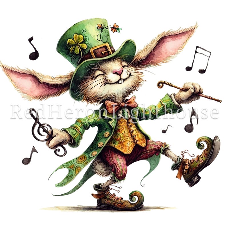 Shamrock Rabbit Irish Hare Clipart, 12 High Quality Pngs/jpgs, St Patrick's Day Clipart ...