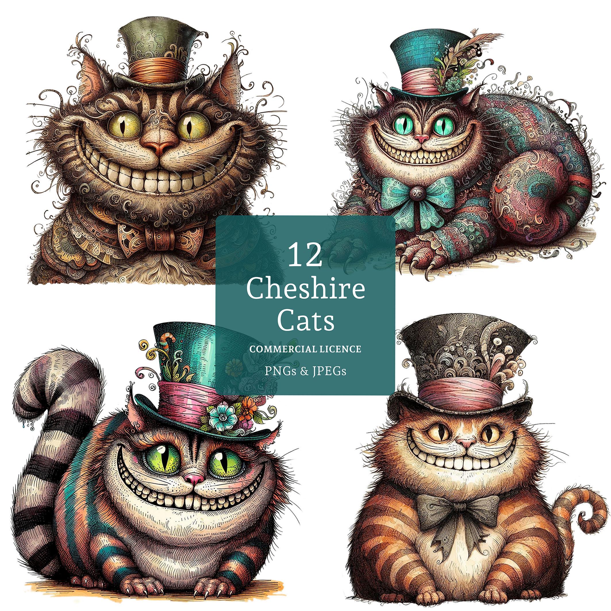 Cheshire Cat Clipart, 12 High Quality Pngs/jpgs, Alice in