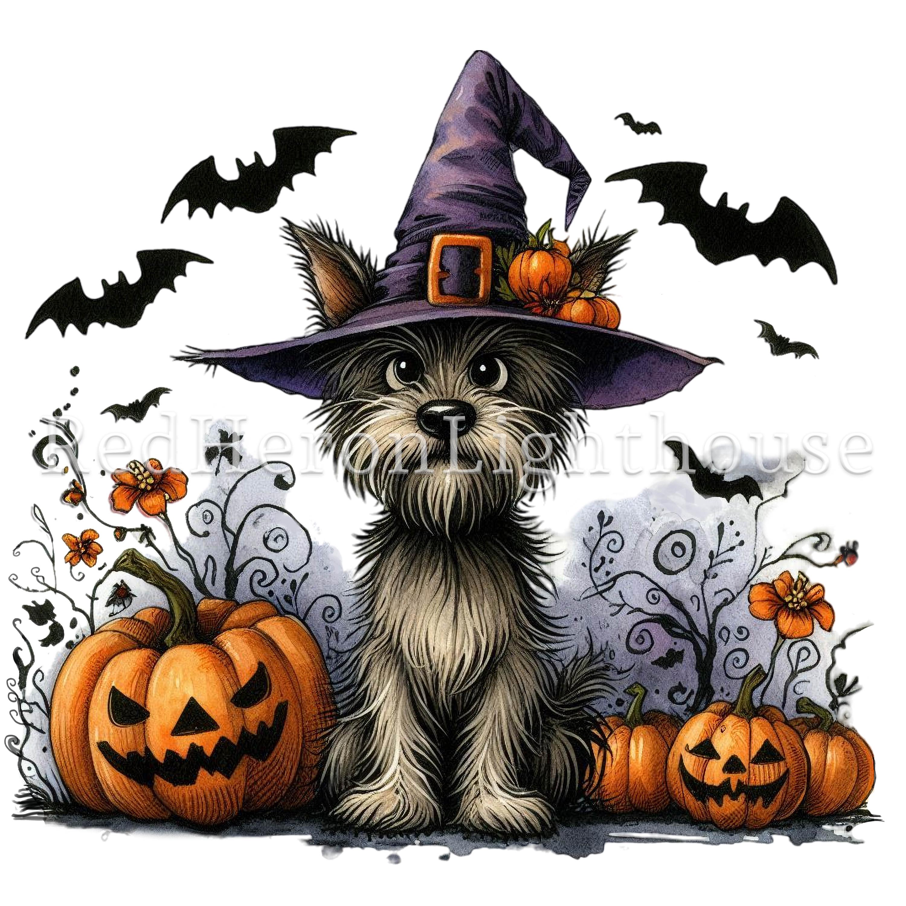 Halloween Witch Dog Clipart Set, 12 Png/jpegs, Quirky Dog & Pumpkins ...