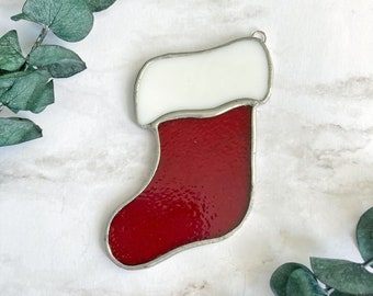 Stained Glass Stocking Sun Catcher Ornament, Christmas hanging decoration