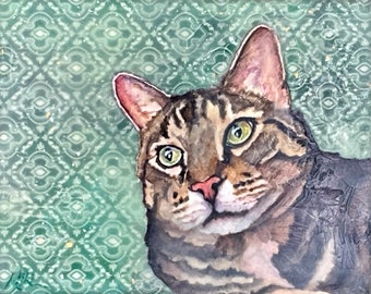 Original mixed media cat portrait featured in ArtPrize 23. “Benny will fondly remember his time in the Norwegian Forest as a boy”