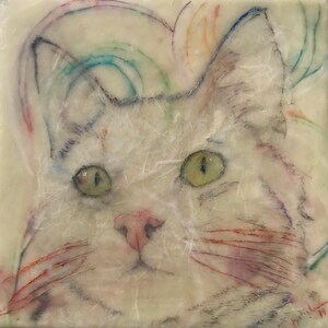 Original CAT art mixed media encaustic collage