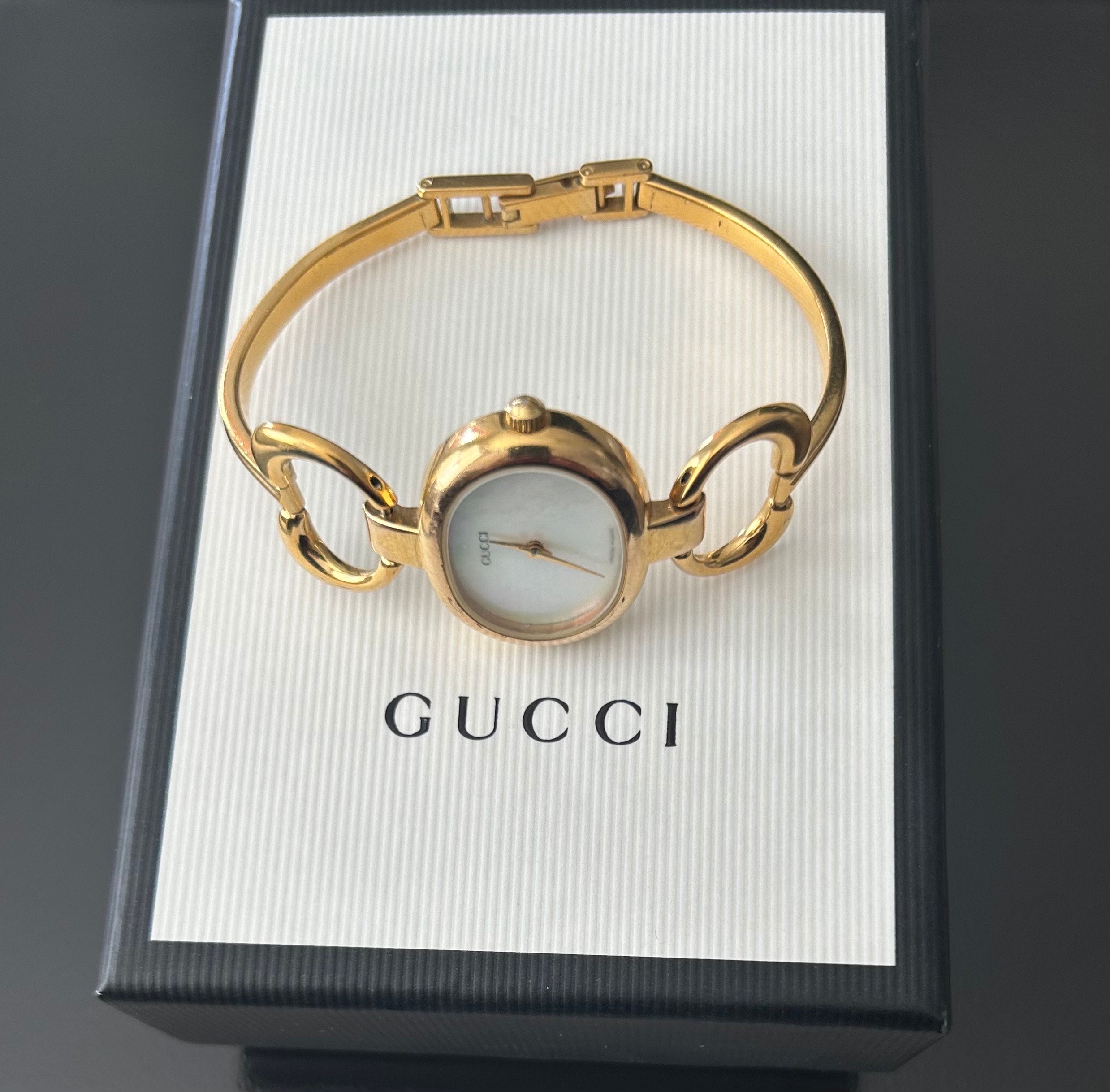 Gucci 6 1/2” Lovely Ladies Gold - Mother of Pearl Watch, Set