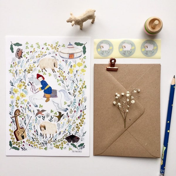 Letter paper set, letter writing set, with watercolour illustration of horse, horse and botanical, fairytale stationery
