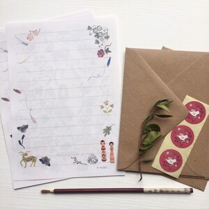Ensemble de papier à lettres, jeu décriture de lettres, avec illustration à laquarelle, papeterie florale, papeterie de conte de fées image 3