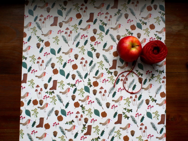 Gift wrapping paper, woodland gift wrapping paper, robin wrapping paper, christmas wrapping paper, cottage core gift paper image 3