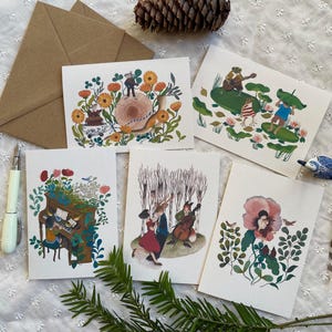 Wenskaartenset, kaartenset, briefpapierset, snailmailset, notitiekaarten voor dieren, kaarten voor bloemen en dieren, milieuvriendelijke notitiekaarten