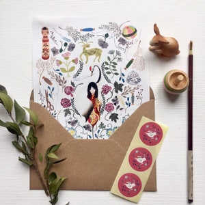 Ensemble de papier à lettres, jeu décriture de lettres, avec illustration à laquarelle, papeterie florale, papeterie de conte de fées image 6