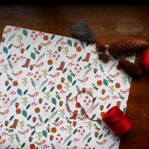 Gift wrapping paper, woodland gift wrapping paper, robin wrapping paper, christmas wrapping paper, cottage core gift paper image 2
