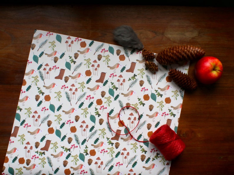 Gift wrapping paper, woodland gift wrapping paper, robin wrapping paper, christmas wrapping paper, cottage core gift paper image 2