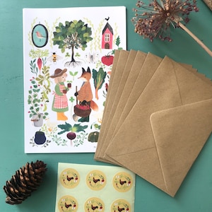 Letter writing set, farm garden letter set, illustrated letter set, nature letter writing set, eco friendly letter writing set