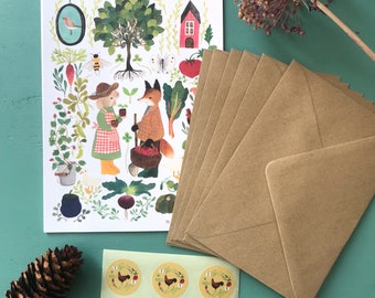 Letter writing set, farm garden letter set, illustrated letter set, nature letter writing set, eco friendly letter writing set