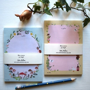Blocco note illustrato, blocco note del bosco, cancelleria con animali, cancelleria botanica, blocco note shabby country, blocco note con animali