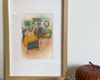 Art print, illustration print, mouse illustration, watercolour illustration print, little wall art, animals illustration print