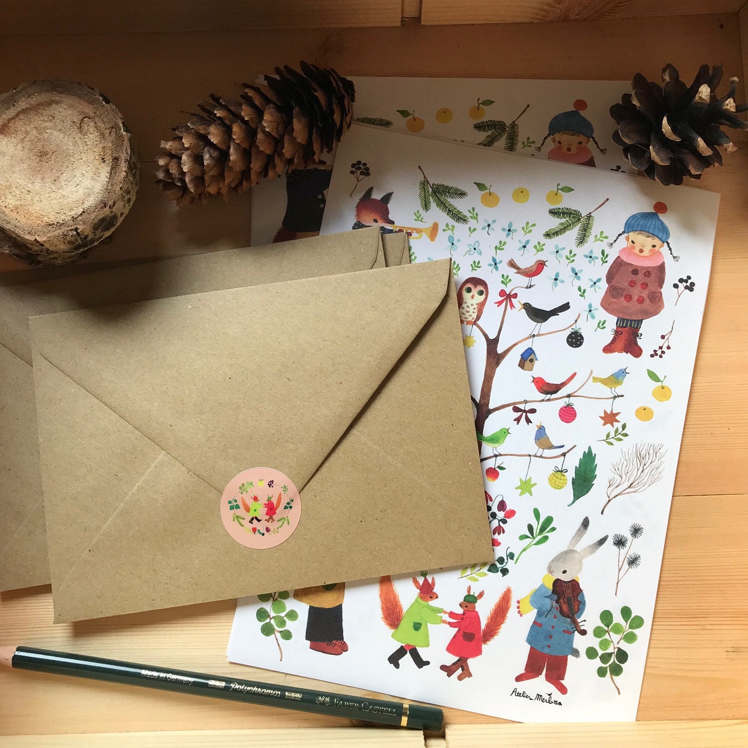 Letter paper set, letter writing set, watercolour illustration stationery, Christmas letter set, letter for santa claus,