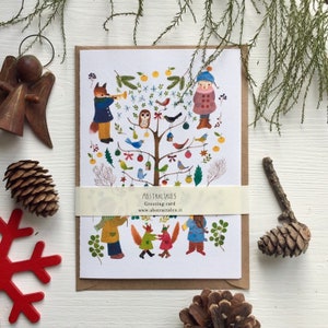 Tarjeta de notas navideñas, tarjeta de Navidad, tarjeta de notas del bosque, tarjeta de felicitación de pájaros, tarjeta de navidad de pájaros