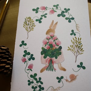 Carte de correspondance de fleurs sauvages, carte de correspondance de style champêtre, carte de voeux botanique, voiture avec animaux et fleurs, carte de voeux écologique