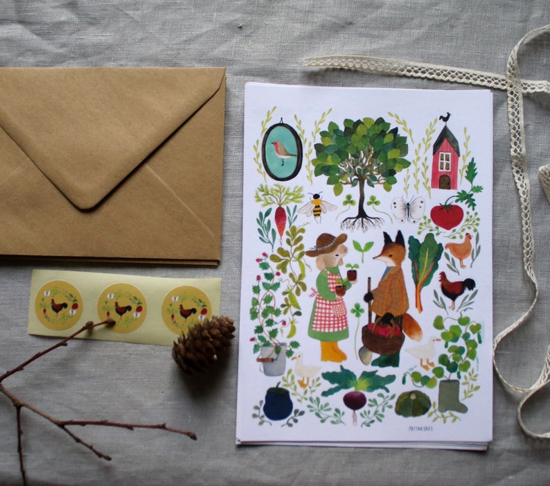 Letter writing set, farm garden letter set, illustrated letter set, nature letter writing set, eco friendly letter writing set image 1