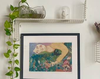 Art print, illustration print, landscape illustration, watercolour illustration print,  wall art, woman illustration print