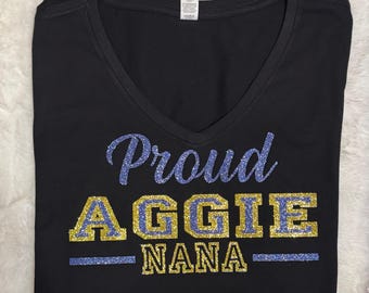 Semi Glitter Proud "Nana" North Carolina A&T State University, Women's clothing, Women's Tee, Women's shirt, Aggies, Tee