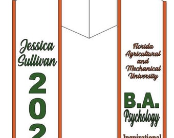 Any School -Any color SEMI Glitter vinyl Customized Graduation Stole | Class of 2025 Predesigned Layout with limited Add Ons | Grad Stole