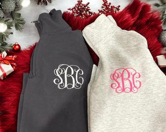 Embroidered Monogram Quarter Zip Sweatshirt: Personalized Pullover Monogram Quarter Zip Pullover Sweatshirt, Christmas Gift for Her