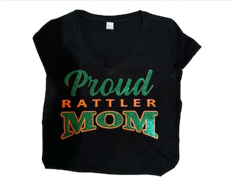 Semi Glitter - Proud Rattler Mom Shirt - Unisex or Women's clothing, Women's Tee, Women's shirt, Rattlers, FAM, Fashion, Novelty Tee