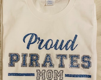 Semi Glitter Proud Mom Hampton University - ish T-Shirt, HU Women's clothing, Women's Tee, Women's shirt, Pirates, Tee