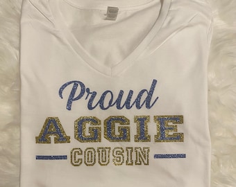 Custom (Any Name) Semi Glitter Proud North Carolina A&T State University, Women's clothing, Women's Tee, Women's shirt, Aggies,