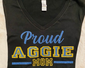 Semi Glitter Proud Mom North Carolina A&T State University - ish T-Shirt, Women's clothing, Women's Tee, Women's shirt, Aggies, Tee