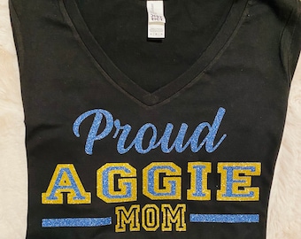 Semi Glitter Proud Mom North Carolina A&T State University, Women's clothing, Women's Tee, Women's shirt, Aggies, Tee