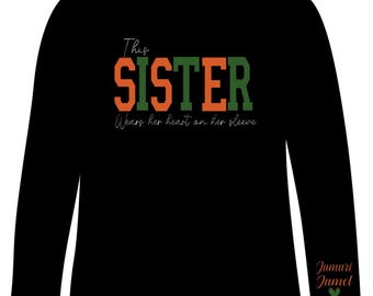 Semi Glitter This Sister Wears Her Heart On Her Sleeve, Rattler Mom Shirt, Rattlers, FAMU, Personalized Mom Sweatshirt w/ Kids Names