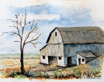 Old Barn Watercolor | Etsy