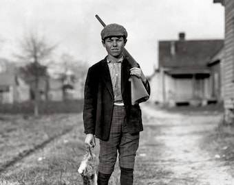 Rabbit Hunting, 1908. Digital Photo Download. Vintage Black & White Photograph. Hunter, Outdoors, Historical.