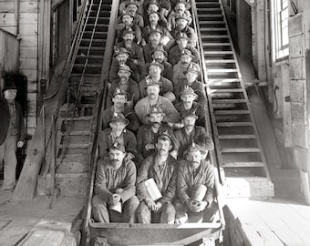 Michigan Copper Miners, 1906. Vintage Photo Reproduction Print. Black & White Photograph. Mining, Labor, Workers, 1900s, Historical.