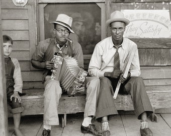Street Musicians, 1938. Digital Photo Download. Vintage Black & White Photograph. Music, Louisiana, Accordian, Cigar, 1930s, 30s.