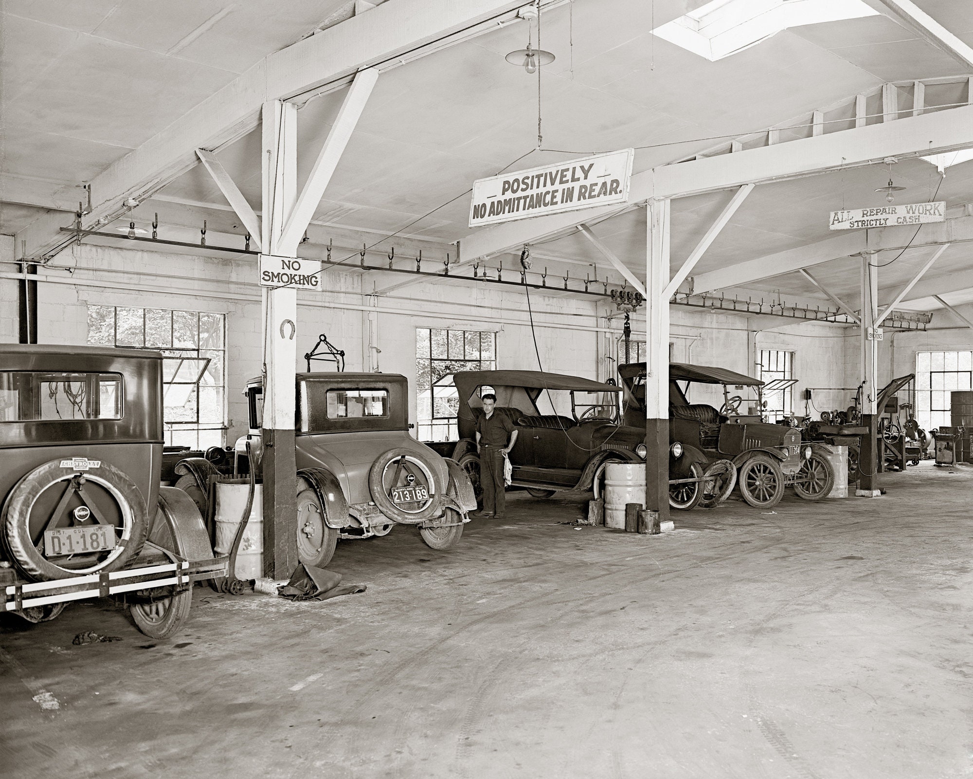 Auto Dealer Repair Shop, 1926. Vintage Photo Reproduction Print. Black
