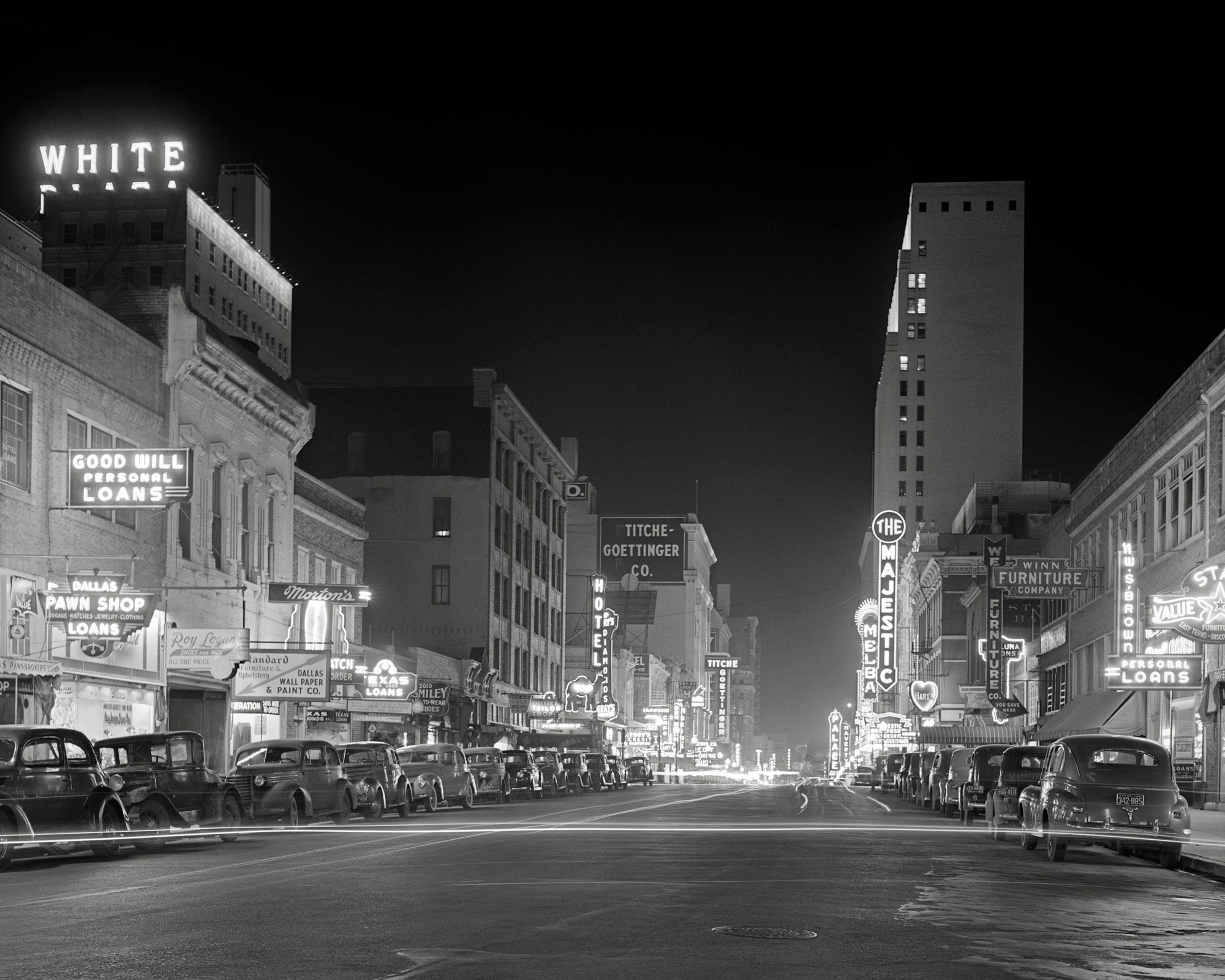 80s USA製 Vintage photograph ヴィンテージ フォト Downtown at Night, 1942. Vintage Photo Reproduction Print